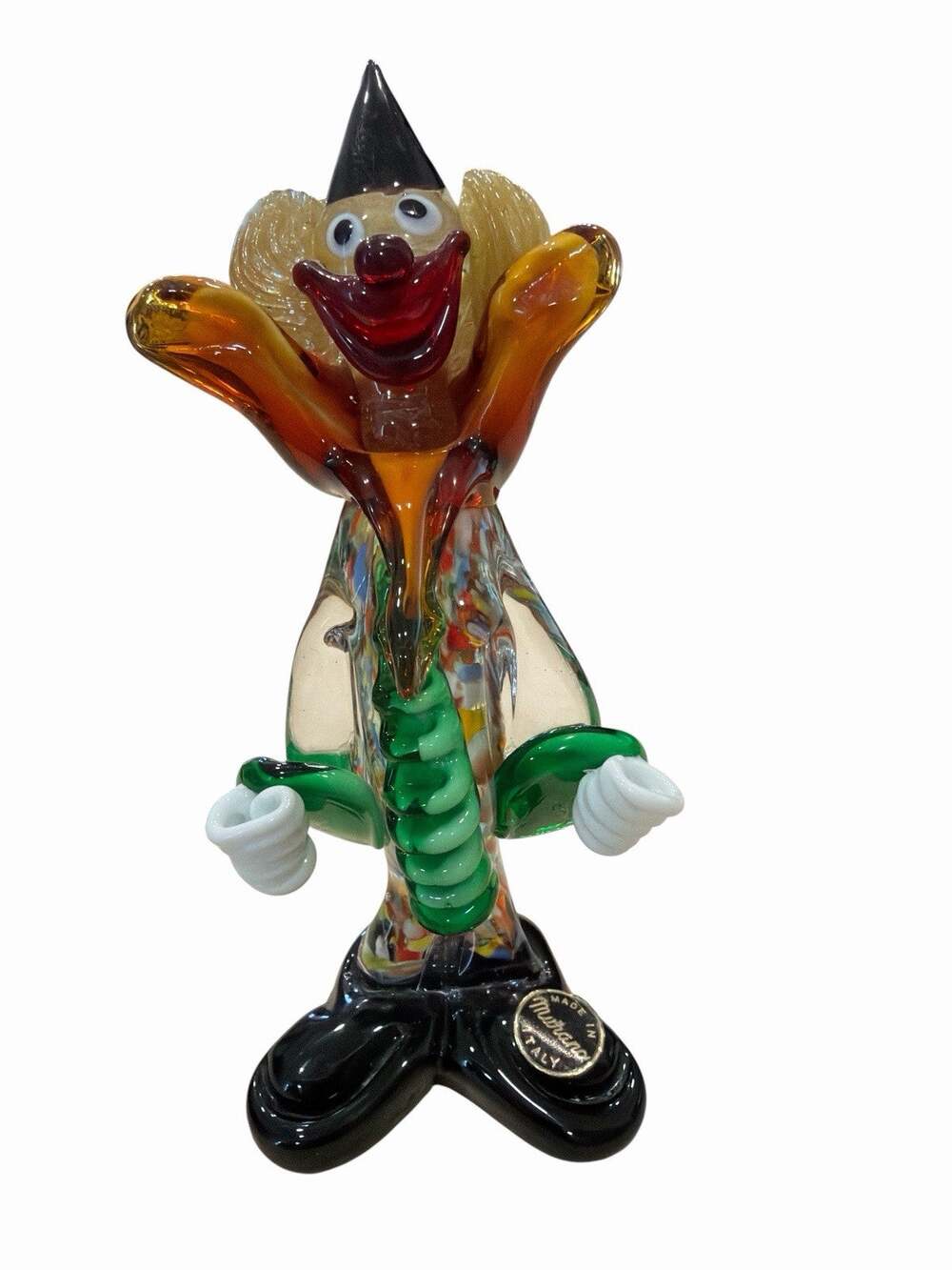 Vintage Murano Art Glass Clown Figurine Millefiori Labeled Italian 8 Inch